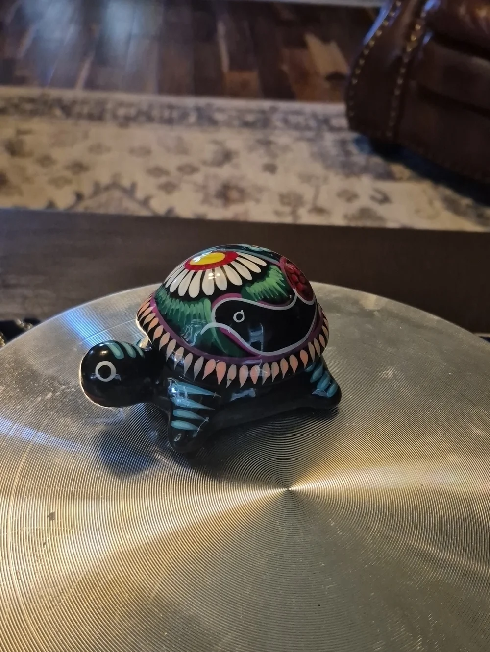 Minature Colorful Turtle Trinket Box.TalaVera From Mexico Flowers And Bird Motif